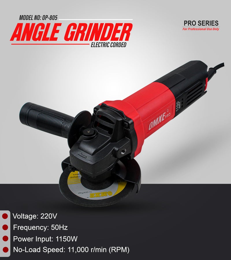 OMXE 1150W Angle Grinder Machine 4 Inch with 11000 RPM Brushless Motor | Corded Electric Alloy Steel Grinder for Cutting Grinding and Polishing | Compact Hand Grinder with Handle | Red and Black - Image 2