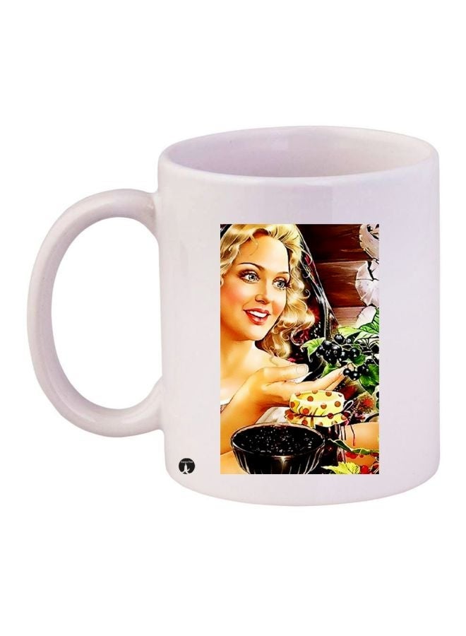 RYN Girl Printed Coffee Mug White/Beige/Green 11ounce