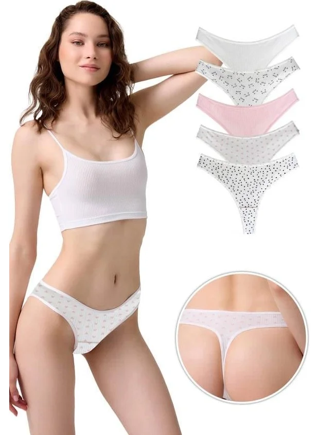 كوتن هيل Cotton Patterned Camisole Women's Thong Panties 5-Pack