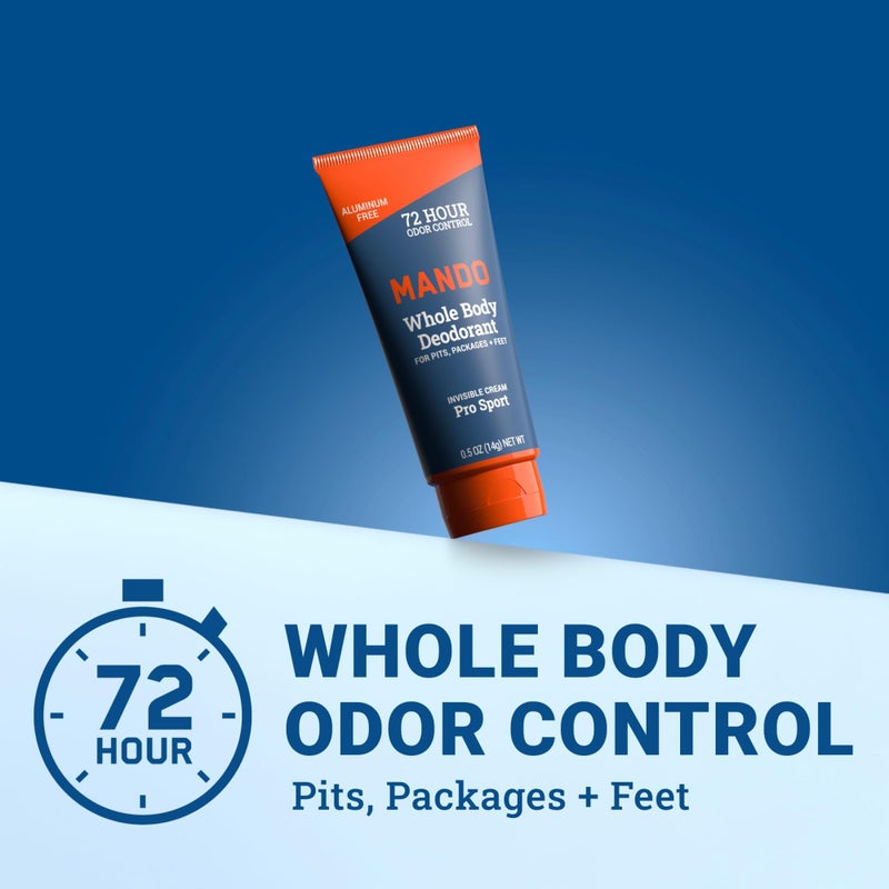 Mando Whole Body Deodorant For Men - XS Travel-Sized Invisible Cream Tube - 72-Hour Odor Control - Aluminum-Free, Baking Soda-Free - 0.5 ounce Tubes (Pack of 2) - Bourbon Leather and Pro Sport Scents - Image 3