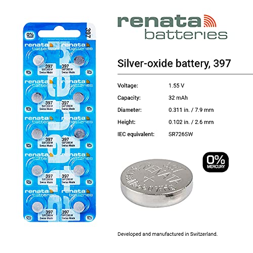 Renata Batteries 397 Silver Oxide 0% Mercury Battery (5 Pack) - Image 2