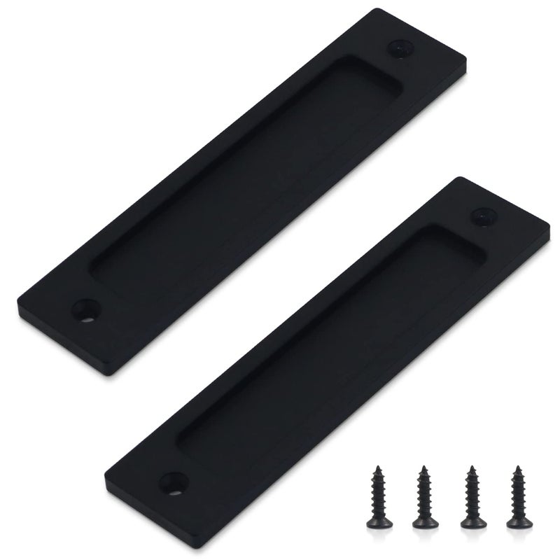 SNOMEL 2Pcs Rectangular Recessed Door Pull Handle With Screw, Flat Backside Metal Sliding Barn Door Handle, Flush Pull Handle For Sliding Door, Cabinets And Closet (Black) - Image 1