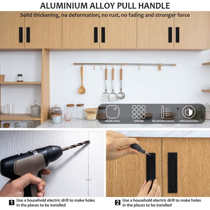 SNOMEL 2Pcs Rectangular Recessed Door Pull Handle With Screw, Flat Backside Metal Sliding Barn Door Handle, Flush Pull Handle For Sliding Door, Cabinets And Closet (Black) - Image 3