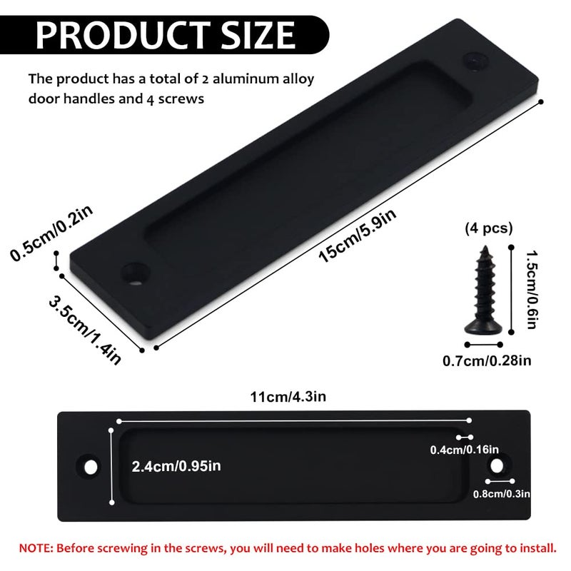 SNOMEL 2Pcs Rectangular Recessed Door Pull Handle With Screw, Flat Backside Metal Sliding Barn Door Handle, Flush Pull Handle For Sliding Door, Cabinets And Closet (Black) - Image 2