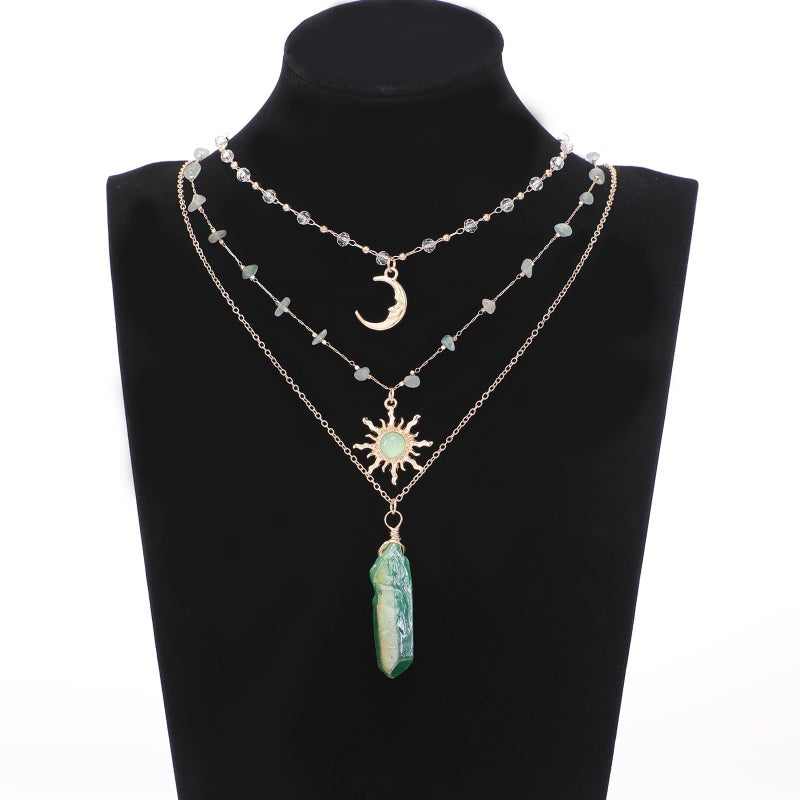 MOSTORY Crystal Sun Fairy Necklace - Crescent Moon Necklace for Woodland Renaissance Accessories Women, Green Raw Quartz Renfaire Choker for Fairycore Fantasy Outfit Cosplay - Image 5