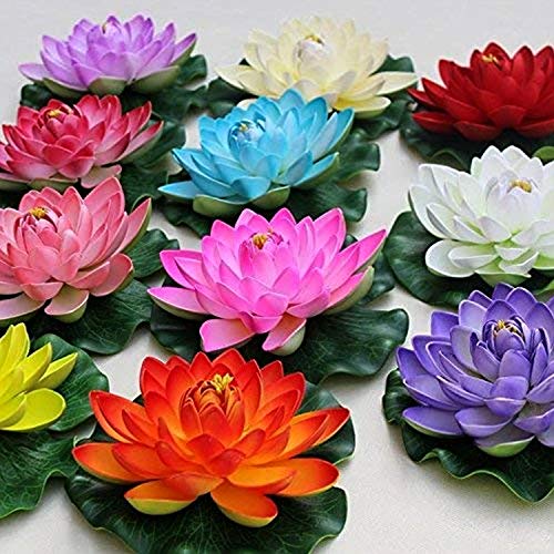 Aakriti Artificial Floating Lotus Flower with Water Lily Pad | 18cm Foam Lotus for Pond, Aquarium, Water Bowl & Home Decor | Realistic Floating Flower Decoration - 1PCS | Color May Vary - Image 4