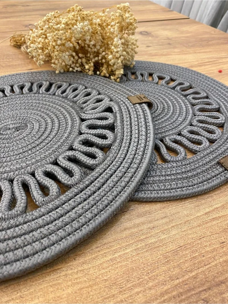 BDZ Deri BDZ Leather Wicker Jute Presentation Plate Mat American Service 2 Piece