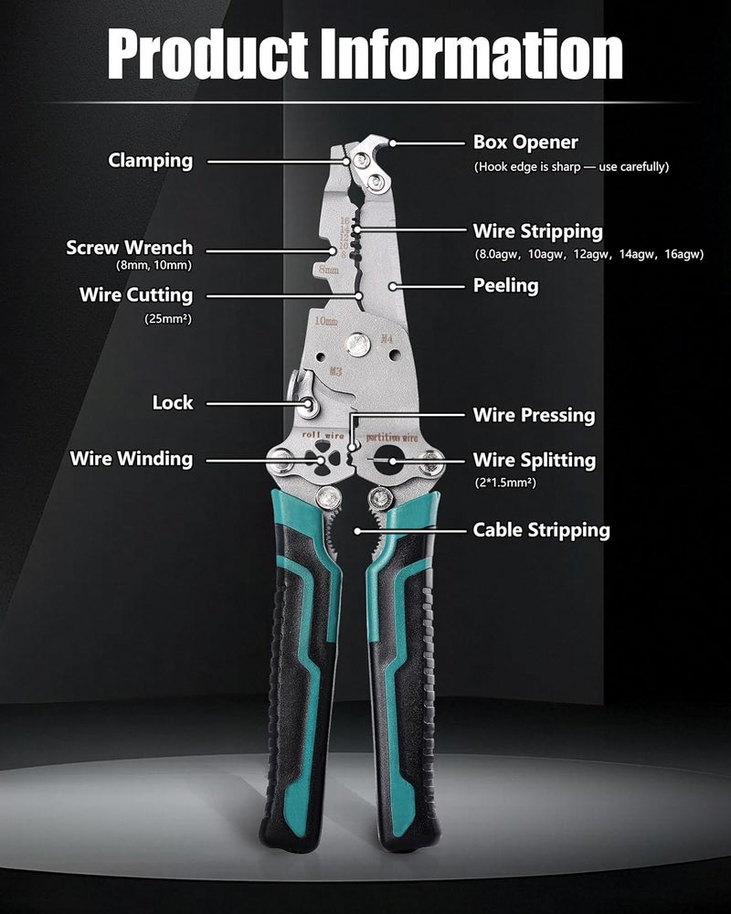 FAITIO 18 In 1 Foldable Ｗire Stripper Crimper, Folding Wire Stripping Tool, Multifunctional Wire Strippers Electrical，Electric Cable Stripper, Cable Cutters with Plier, Crimper, Twister, Splitting, 2pcs - Image 4