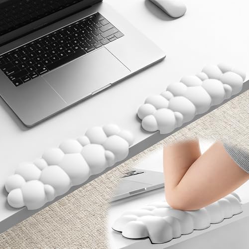 Laborio Elbow Pad for Desk, L-Shaped Desk Edge Arm Rest Cloud Wrist Rest, Non-Slip Memory Foam Wrist Pads, 2-Pack White Wrist Support for Keyboard, Mouse, Laptop - Image 1
