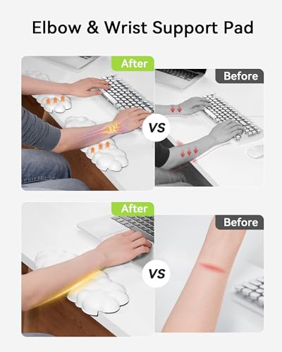 Laborio Elbow Pad for Desk, L-Shaped Desk Edge Arm Rest Cloud Wrist Rest, Non-Slip Memory Foam Wrist Pads, 2-Pack White Wrist Support for Keyboard, Mouse, Laptop - Image 2