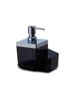 Primanova Toskana soap dispenser with sponge holder plastic for kitchen and bathroom 15 8.5 19.5 cm black  - Image 1