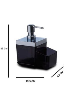 Primanova Toskana soap dispenser with sponge holder plastic for kitchen and bathroom 15 8.5 19.5 cm black  - Image 2