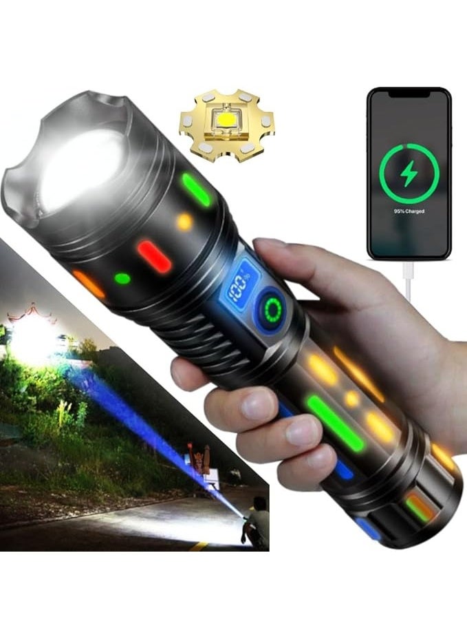 BlueFire Super-Bright 10000 Lumen USB-C Rechargeable Flashlight, IP65 Waterproof Handheld LED Zoom Flashlight with Phone Charging, 5 Modes & Fluorescent Body for Hunting, Camping & Emergencies - Image 1