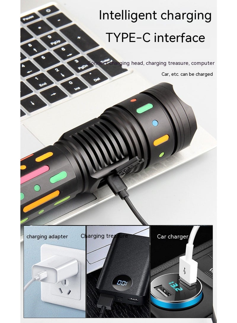 BlueFire Super-Bright 10000 Lumen USB-C Rechargeable Flashlight, IP65 Waterproof Handheld LED Zoom Flashlight with Phone Charging, 5 Modes & Fluorescent Body for Hunting, Camping & Emergencies - Image 5