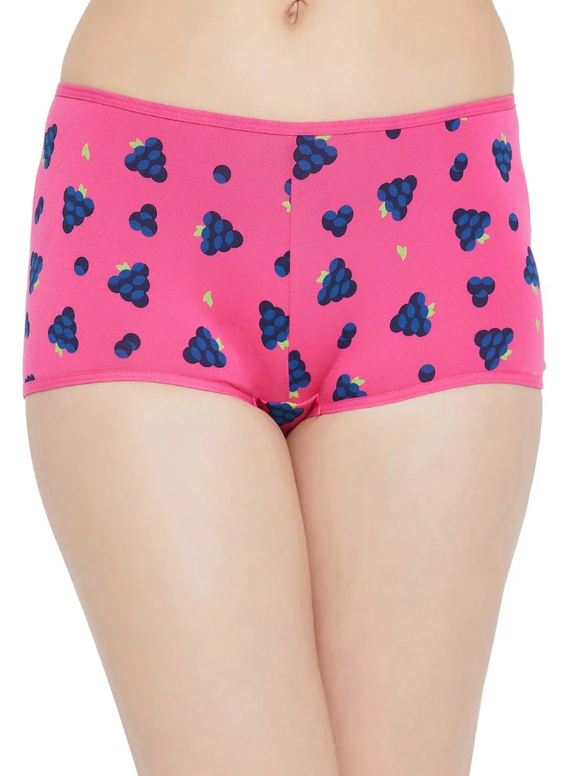 كلوفيا Clovia Mid Waist Fruit Print Boyshorts in Baby Pink - Cotton