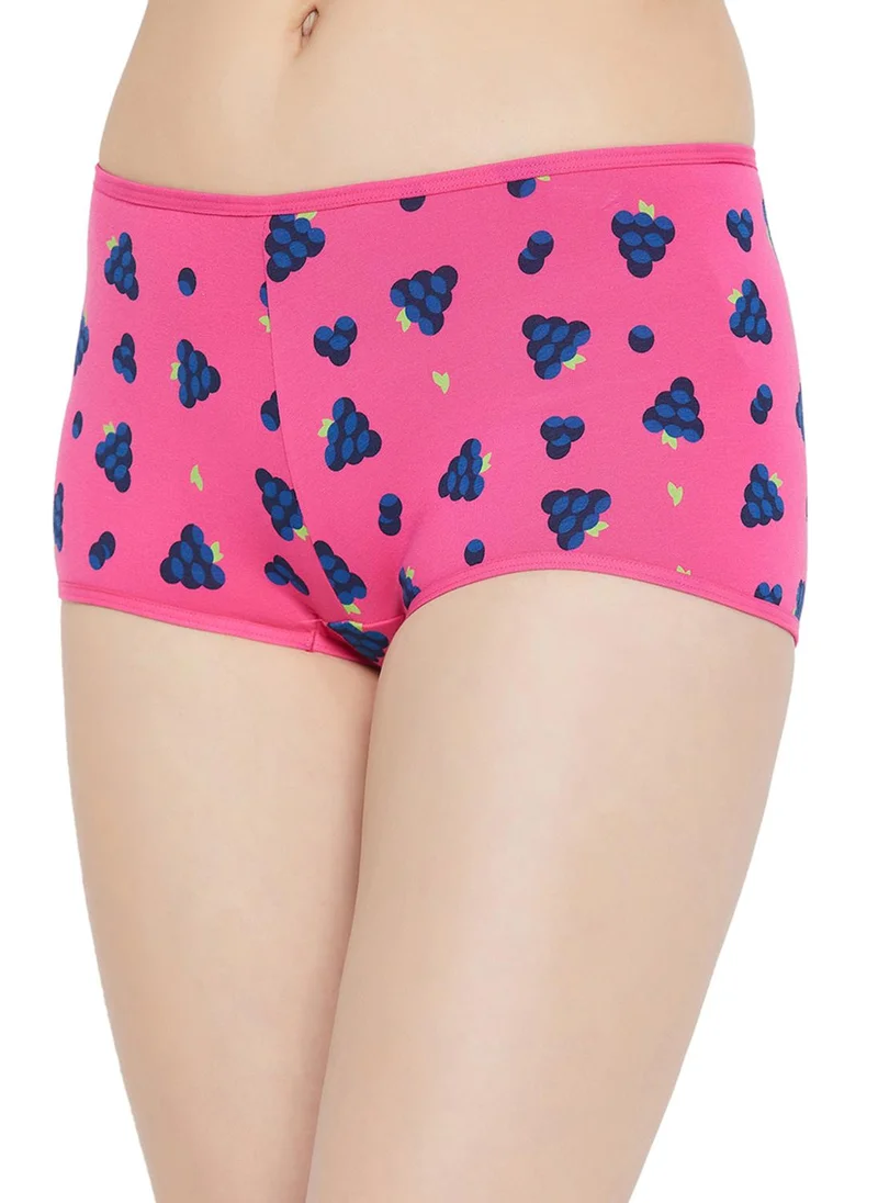 كلوفيا Clovia Mid Waist Fruit Print Boyshorts in Baby Pink - Cotton