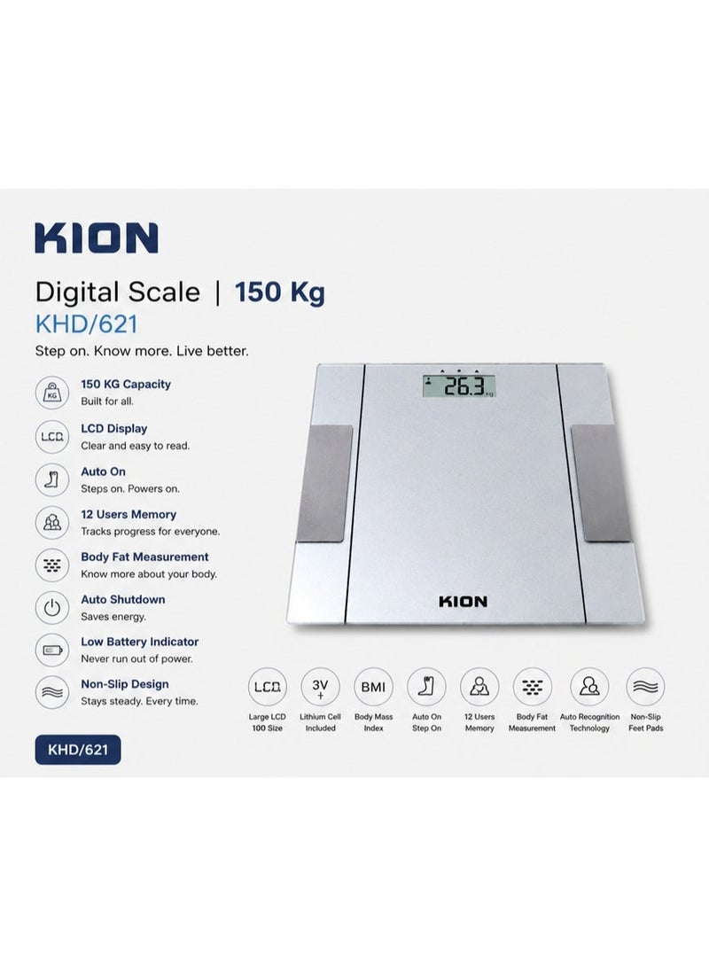 Kion Digital Scale 150KG – KHD/621 Silver | Durable & Easy-to-Use Electronic Weighing Scale KHD/621 silver - Image 1
