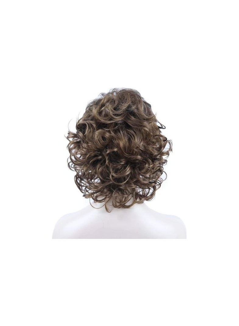 باروكة شعر صناعي قصير مجعد باللون بني فاتح شعر فايبر حراري قابل للغسيل والمكواه - Image 2