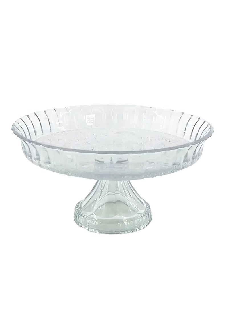 Glass Fruit Bowl – 12inch” Decorative Bowl with Ripple Design and Clear Pedestal Base, Candy Bowl - Image 1