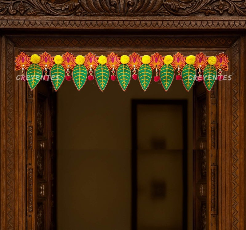 CREYENTES Pink Lotus & Mango Leaf Toran for Door, Hanging for Main Entrance, for Office,Temple,Diwali, Party (CS-30 Lotus TORAN) - Image 1