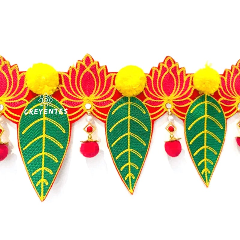 CREYENTES Pink Lotus & Mango Leaf Toran for Door, Hanging for Main Entrance, for Office,Temple,Diwali, Party (CS-30 Lotus TORAN) - Image 2