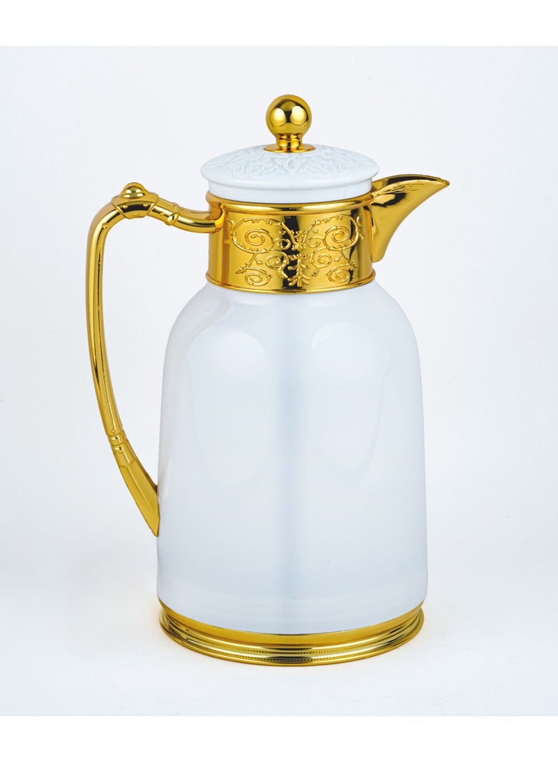 باصرة ترمس شاي وقهوة من باصرة لون أبيض ذهبي فاخر حجم 1L