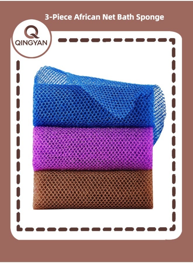 QINGYAN 3-Piece African Net Bath Sponge Exfoliating Long Body Scrubber Tight Weave Beauty Skin Smoother Tower Bath Cloth Porous Stretches Back Washcloths - Image 1