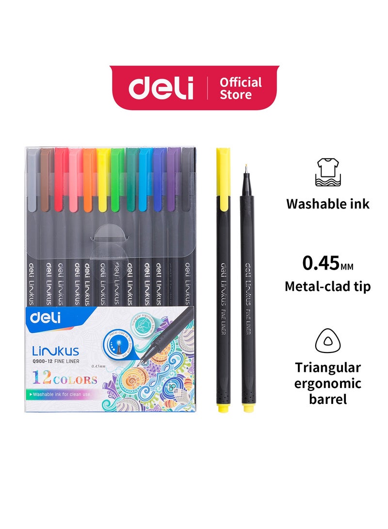 Deli Deli EQ900-12 Pigment Liner Set – 12 Fine Liners (0.45 mm) – ideal for precise outlining, sketching - Image 1