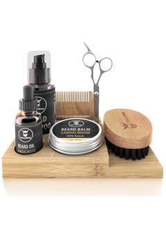 Striking Viking Beard Grooming Kit for Men with Shampoo Oil Balm Brush Wooden Comb Mustache Scissors  7Piece Sandalwood Caddy for Beard Growth