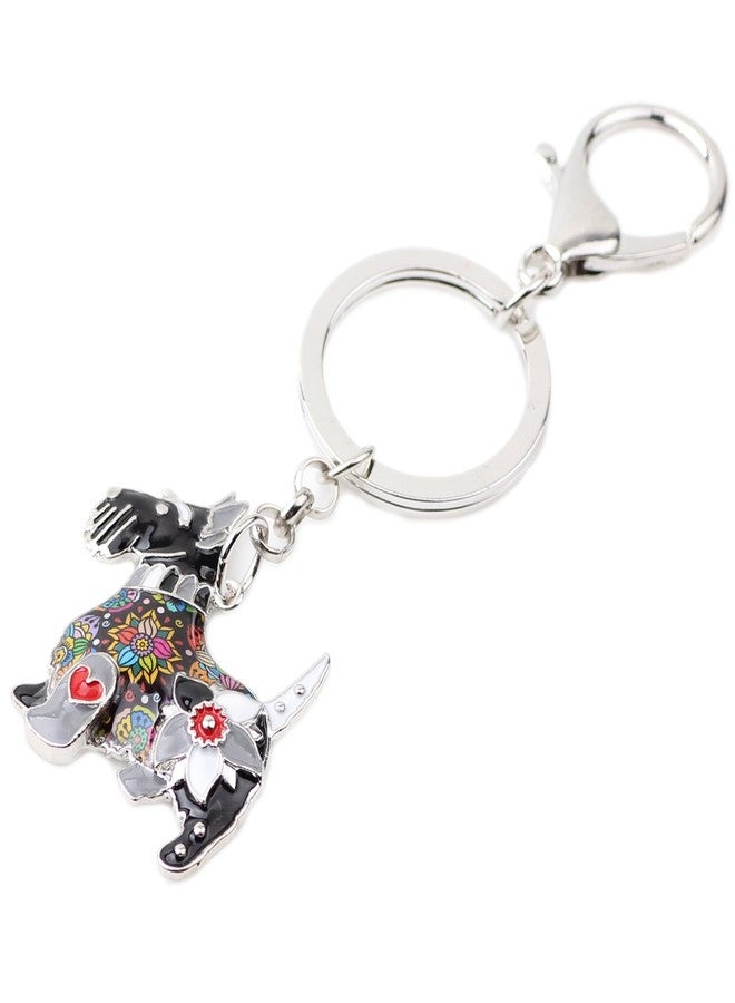 DUOWEI Floral Enamel Scottish Terrier Keychain Zinc Alloy Pet Keyring Bag Car Decoration for Women Girl Charm Gift (Black) - Image 3