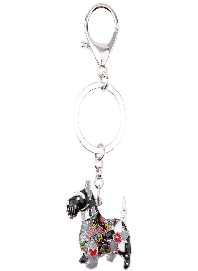 DUOWEI Floral Enamel Scottish Terrier Keychain Zinc Alloy Pet Keyring Bag Car Decoration for Women Girl Charm Gift (Black) - Image 4