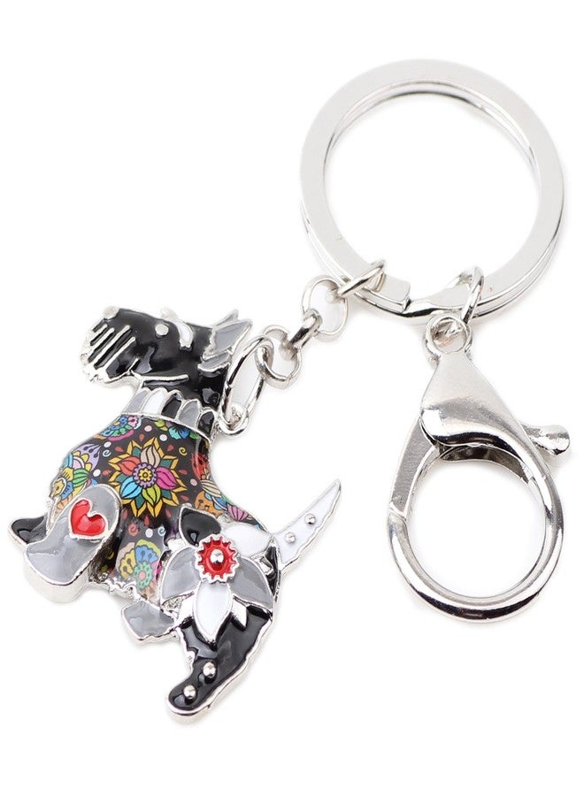 DUOWEI Floral Enamel Scottish Terrier Keychain Zinc Alloy Pet Keyring Bag Car Decoration for Women Girl Charm Gift (Black) - Image 2