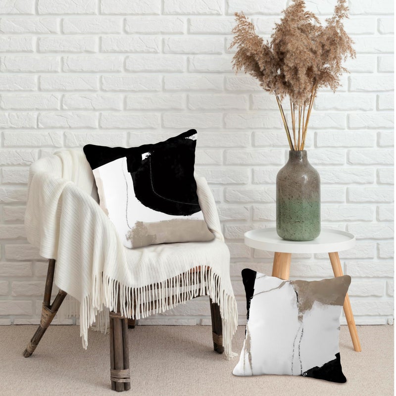 YeiHe Abstract Boho Neutral Black White and Brown Pillow Covers 18x18, Modern Contemporary Decorative Pillow Covers for Bedroom Living Room, Modern Home Decor, Neutral Home Decor, Set of 2 - Image 3