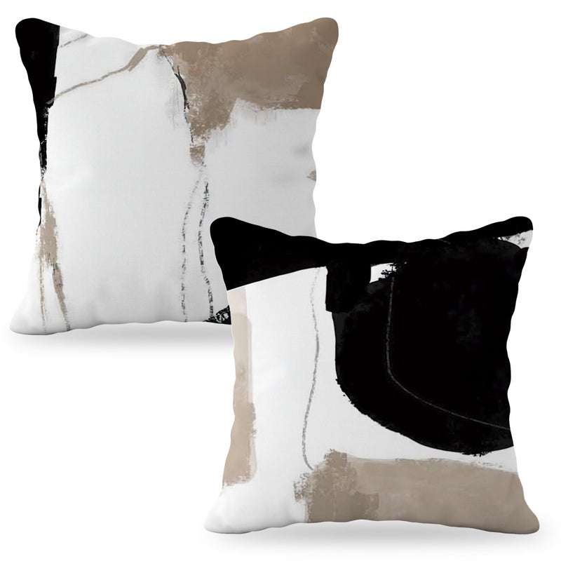 YeiHe Abstract Boho Neutral Black White and Brown Pillow Covers 18x18, Modern Contemporary Decorative Pillow Covers for Bedroom Living Room, Modern Home Decor, Neutral Home Decor, Set of 2 - Image 1