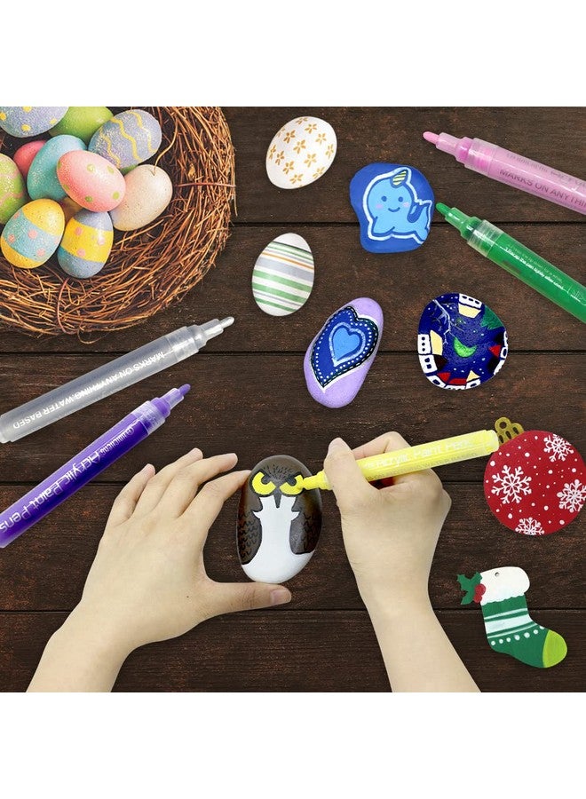 سي أتش هايتشنغ أقلام طلاء أكريليك 12 لونًا لطلاء الصخور والخشب والمعدن والزجاج والبلاستيك والقماش والصدف السيراميكي وعلامات طلاء لمشروعات الحرف اليدوية والمدرسة للأسطح البلاستيكية - Image 2