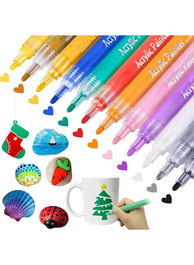 سي أتش هايتشنغ أقلام طلاء أكريليك 12 لونًا لطلاء الصخور والخشب والمعدن والزجاج والبلاستيك والقماش والصدف السيراميكي وعلامات طلاء لمشروعات الحرف اليدوية والمدرسة للأسطح البلاستيكية - Image 1