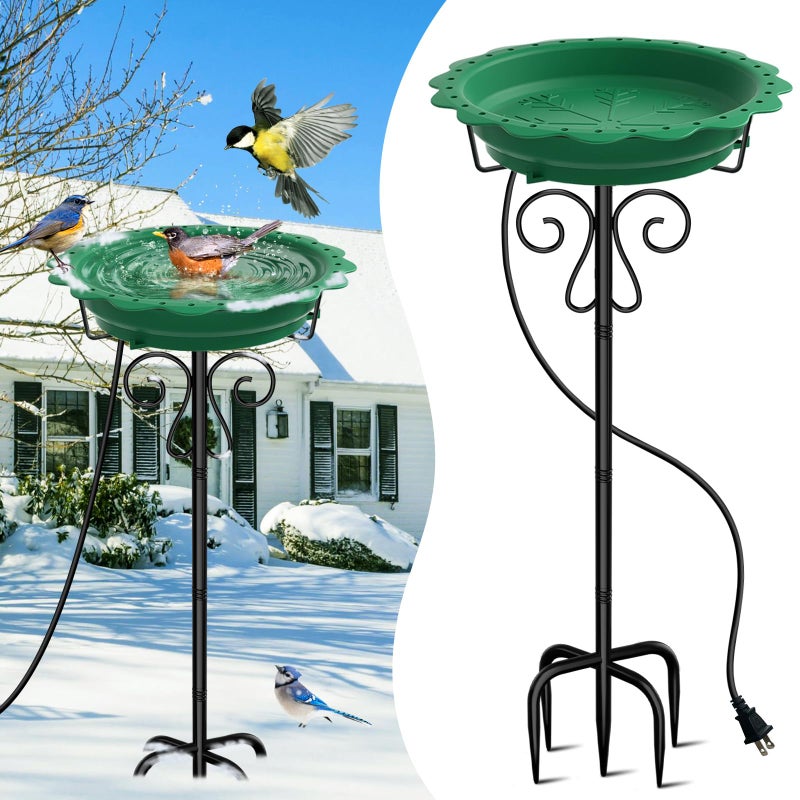 Jvgoo Heated Bird Bath for Outside Winter, Powerful 100W Thermostat Control Heated Bird Baths for Outdoors with 5-Prong Metal Stake, Heated Birdbath Water Heater for Garden Yard Patio Lawn (Green) - Image 1