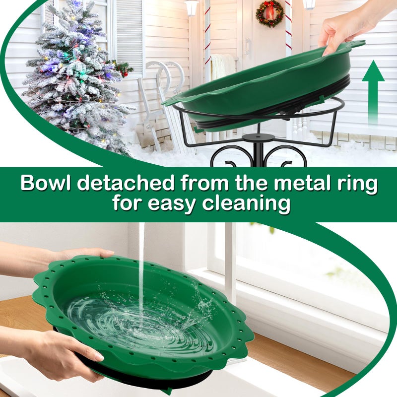 Jvgoo Heated Bird Bath for Outside Winter, Powerful 100W Thermostat Control Heated Bird Baths for Outdoors with 5-Prong Metal Stake, Heated Birdbath Water Heater for Garden Yard Patio Lawn (Green) - Image 4