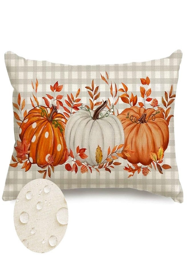RABUSOFA Fall Outdoor Pillows 12x20 Inch Outdoor Waterproof Autumn Decorations for Home Gray Buffalo Check Polka Dot Pumpkin Thanksgiving Decor Decorative Throw Pillowcases for Couch Burnt Orange - Image 1