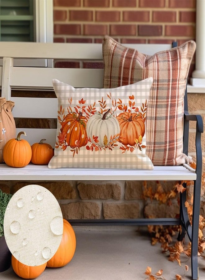 RABUSOFA Fall Outdoor Pillows 12x20 Inch Outdoor Waterproof Autumn Decorations for Home Gray Buffalo Check Polka Dot Pumpkin Thanksgiving Decor Decorative Throw Pillowcases for Couch Burnt Orange - Image 2