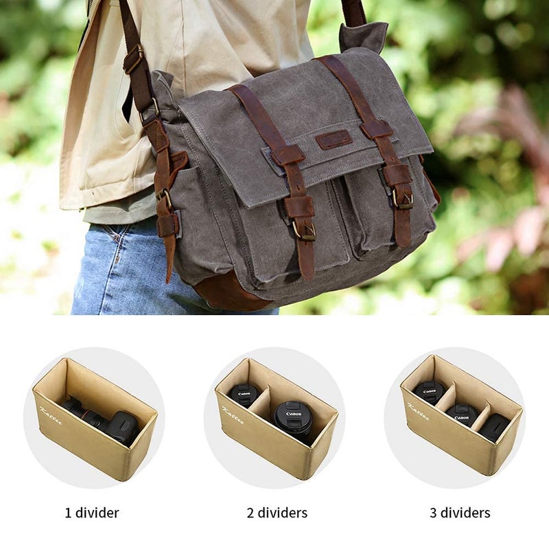 Kattee Leather Canvas Camera Bags for Men Vintage DSLR SLR Messenger Shoulder Bags Dark Gray - Image 5