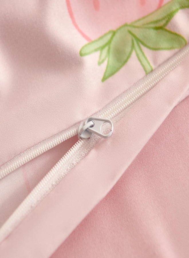 Bildenly Twin Size Duvet Cover Pink Strawberry Comforter Cover Soft & Lightweight Microfiber Quilt Cover with Zipper Closure and 1 Pillowcase - Image 5