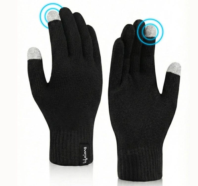 Lifelong Premium Winter Gloves for Men & Women | Super Soft Woolen Knitted Thermal Gloves | Elastic Touchscreen Gloves for Texting, Driving & Outdoor Activities | Warm Unisex Hand Gloves – Black - Image 1