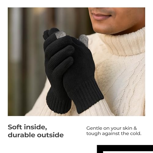 Lifelong Premium Winter Gloves for Men & Women | Super Soft Woolen Knitted Thermal Gloves | Elastic Touchscreen Gloves for Texting, Driving & Outdoor Activities | Warm Unisex Hand Gloves – Black - Image 2