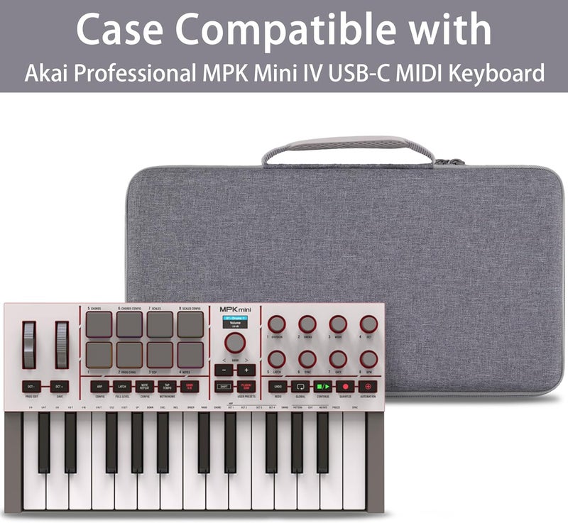 كو2كريا حقيبة حمل صلبة لجهاز تحكم لوحة المفاتيح MIDI Akai Professional MPK Mini IV، حقيبة واقية من EVA مع داخل مقاوم للصدمات، حقيبة تخزين محمولة للوحة مفاتيح MIDI والملحقات (رمادي) - Image 2