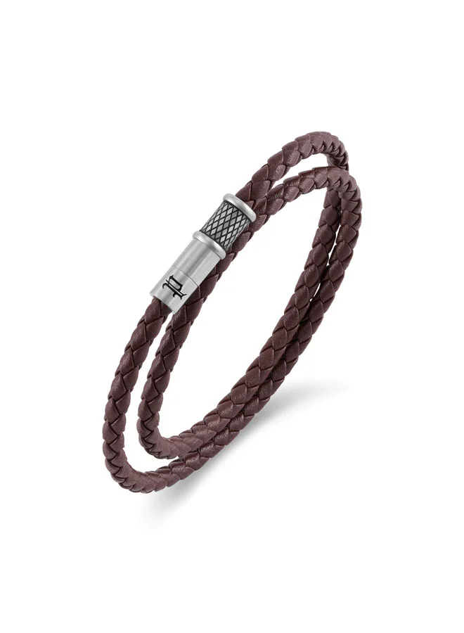 POLICE Echoloop Brown Braided Leather Bracelet for Men