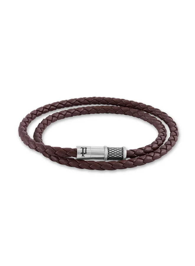 POLICE Echoloop Brown Braided Leather Bracelet for Men
