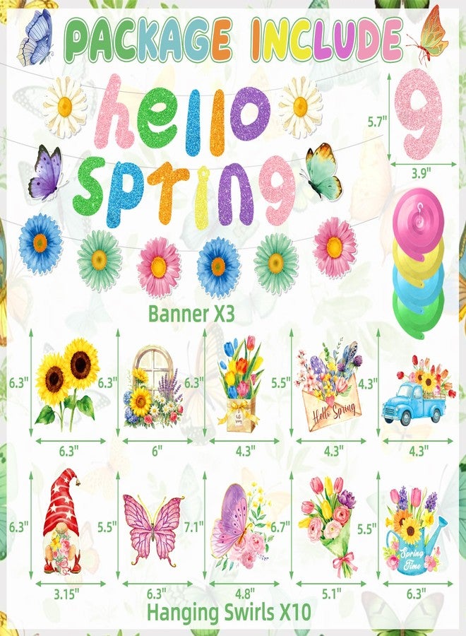 FINDRICH 22Pcs Spring Party Decorations, Hello Spring Decor with Hello Spring Banner Garland Hanging Swirls Butterfly Flowers Hanging Decorations Spring Decorations for Office Home Office Classroom - Image 2