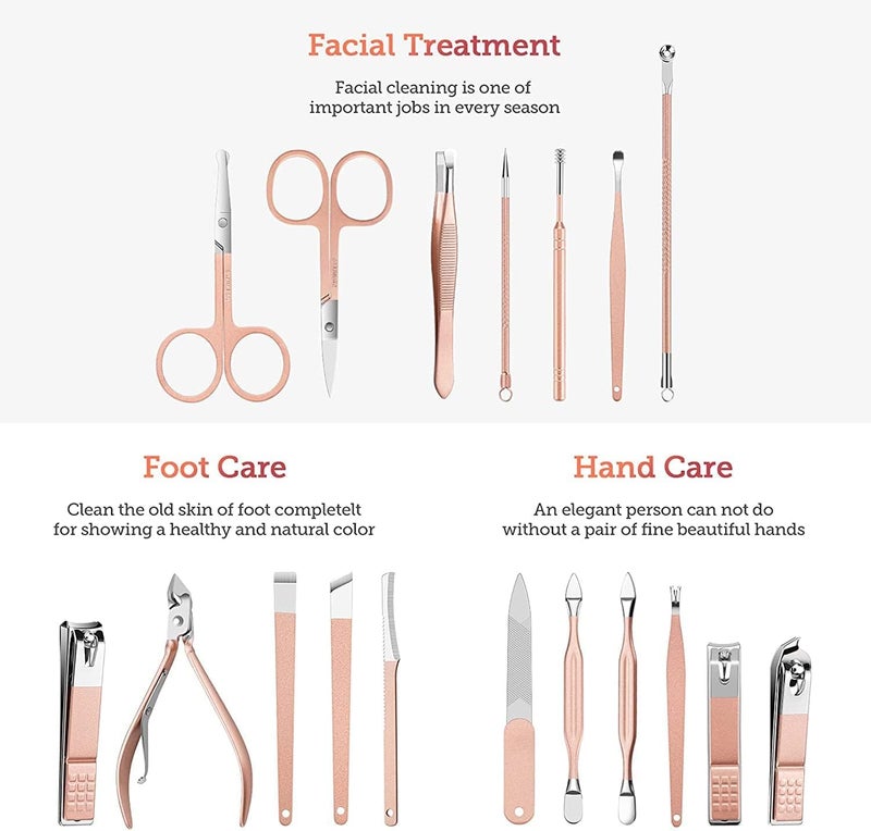 KIRA KIRA 18 IN 1 Stainless Steel Professional Manicure Set Nail Cutter For Women Nail Scissors Luxury Grooming Kit Manicure Pedicure Kit For Women Nail Acne Remover needle Gold - Image 2