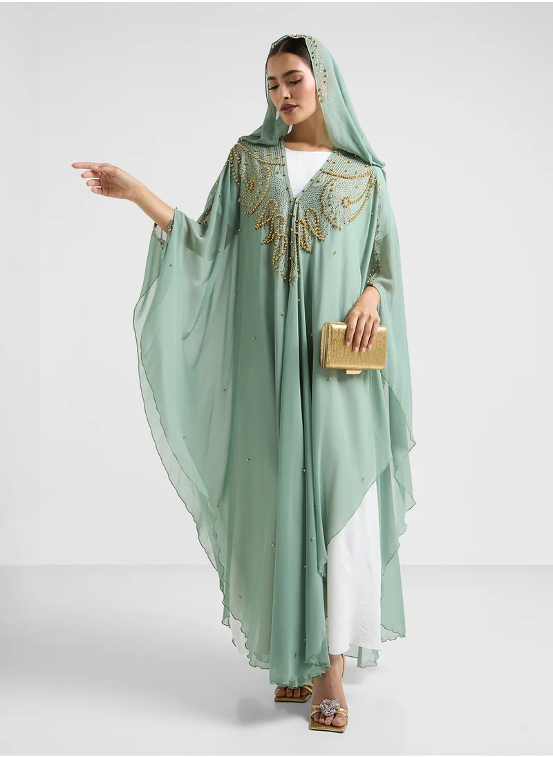Khizana Embellished Detail Abaya With Hood